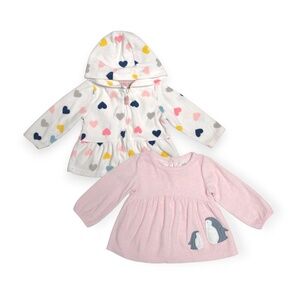 2-Pc Infant Baby Girl Fleece Long Sleeve Peplum Top Bundle Set Size 9M